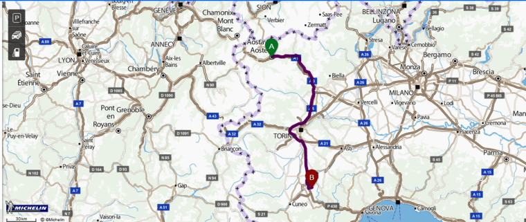 Da Aosta a Bene Vagienna (Via Michelin)